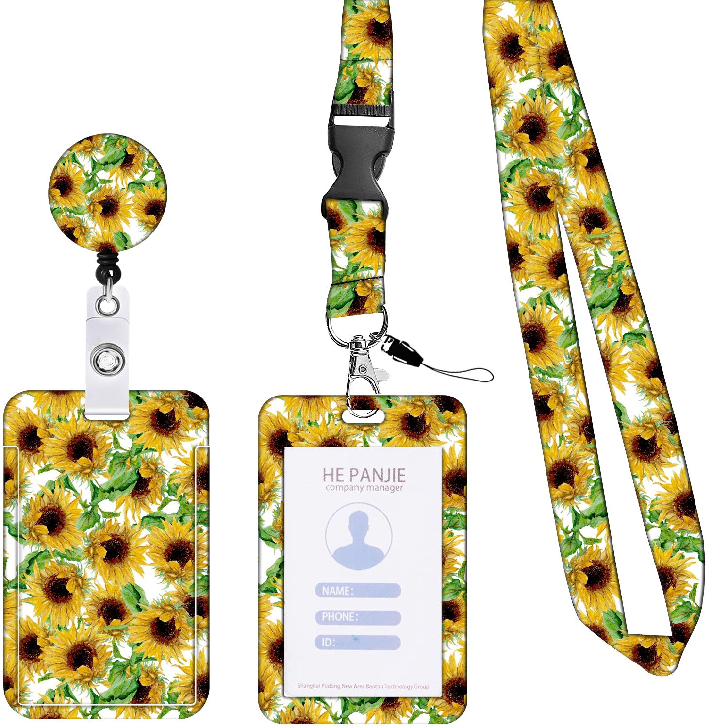 Wholesale Polyester Summer Sunflower Easy-to-pull Card Holder Key Chain